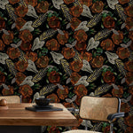 Vintage Floral Wallpaper Fish Skeleton Wallpaper Peel and Stick and Traditional Wallpaper - D913