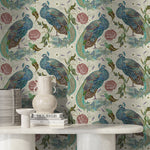 Peacock Wallpaper Vintage Floral Wallpaper Peel and Stick and Traditional Wallpaper - D883