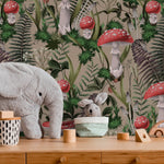 Fern and Mushroom Wallpaper Botanical Wallpaper Peel and Stick and Traditional Wallpaper - D920