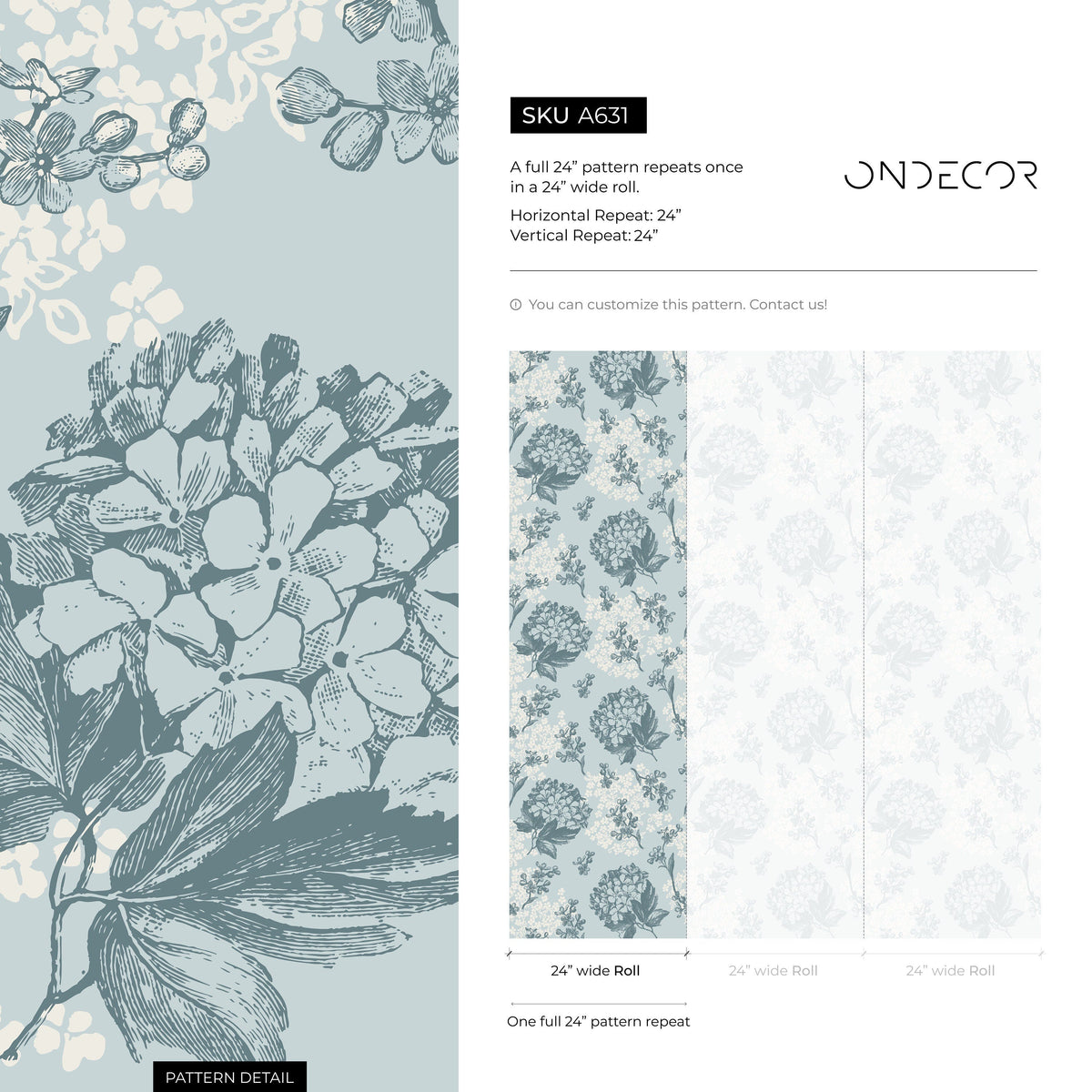 Wallpaper Peel and Stick Wallpaper Removable Wallpaper Home Decor Wall Art Wall Decor Room Decor / Blue Vintage Floral Wallpaper - A631