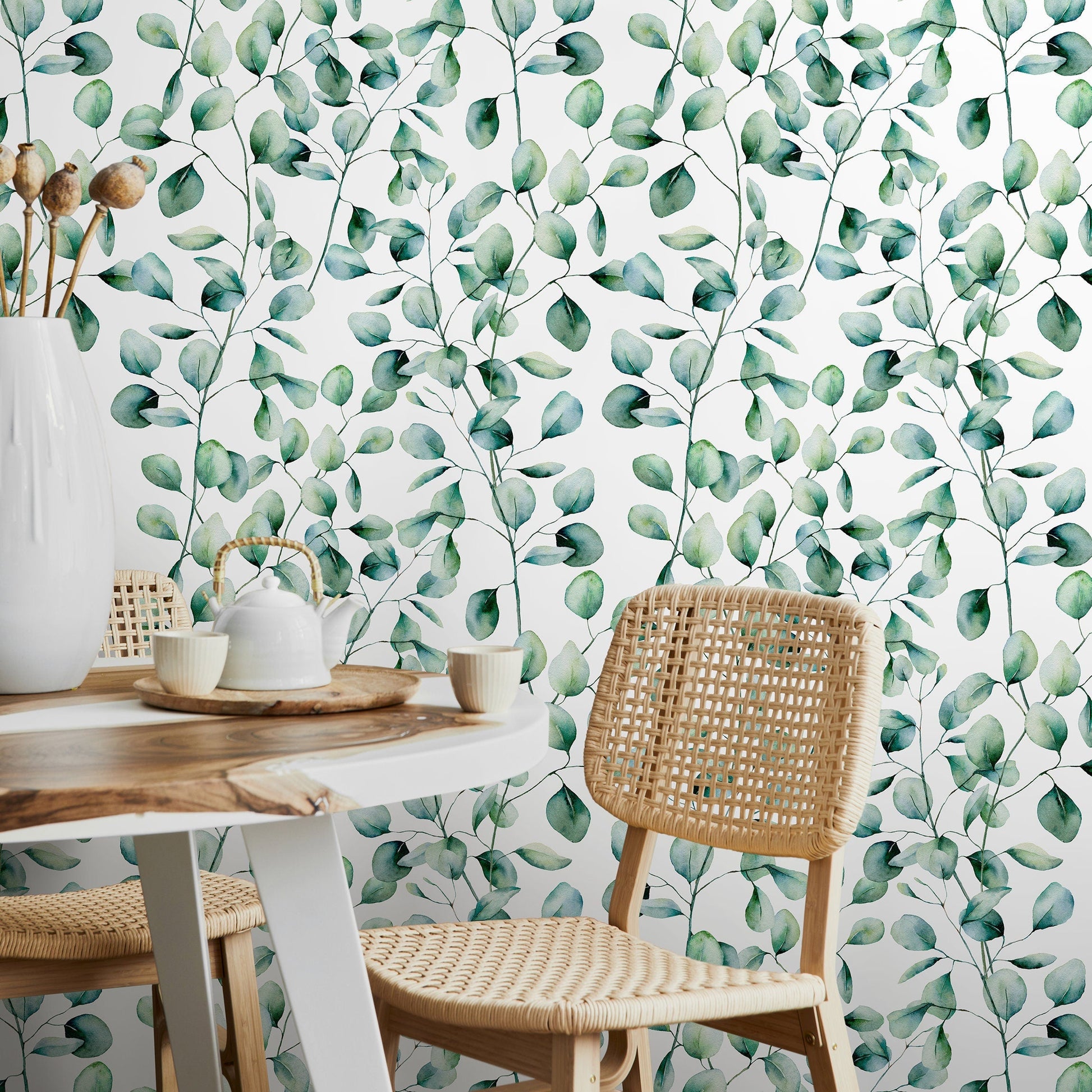 Wallpaper Peel and Stick Wallpaper Removable Wallpaper Home Decor Wall Art Wall Decor Room Decor / Green Leaves Watercolor Wallpaper - A655