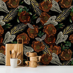 Vintage Floral Wallpaper Fish Skeleton Wallpaper Peel and Stick and Traditional Wallpaper - D913