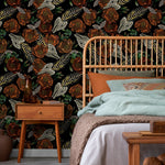 Vintage Floral Wallpaper Fish Skeleton Wallpaper Peel and Stick and Traditional Wallpaper - D913