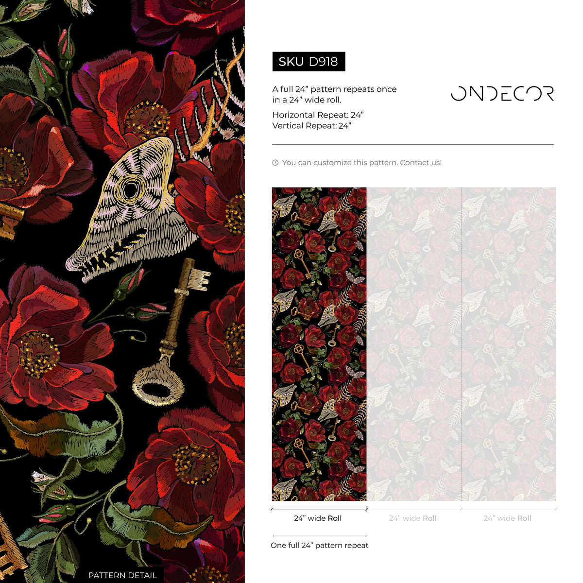 Dark Floral Wallpaper Gothic Maximalist Wallpaper Peel and Stick and Traditional Wallpaper - D918