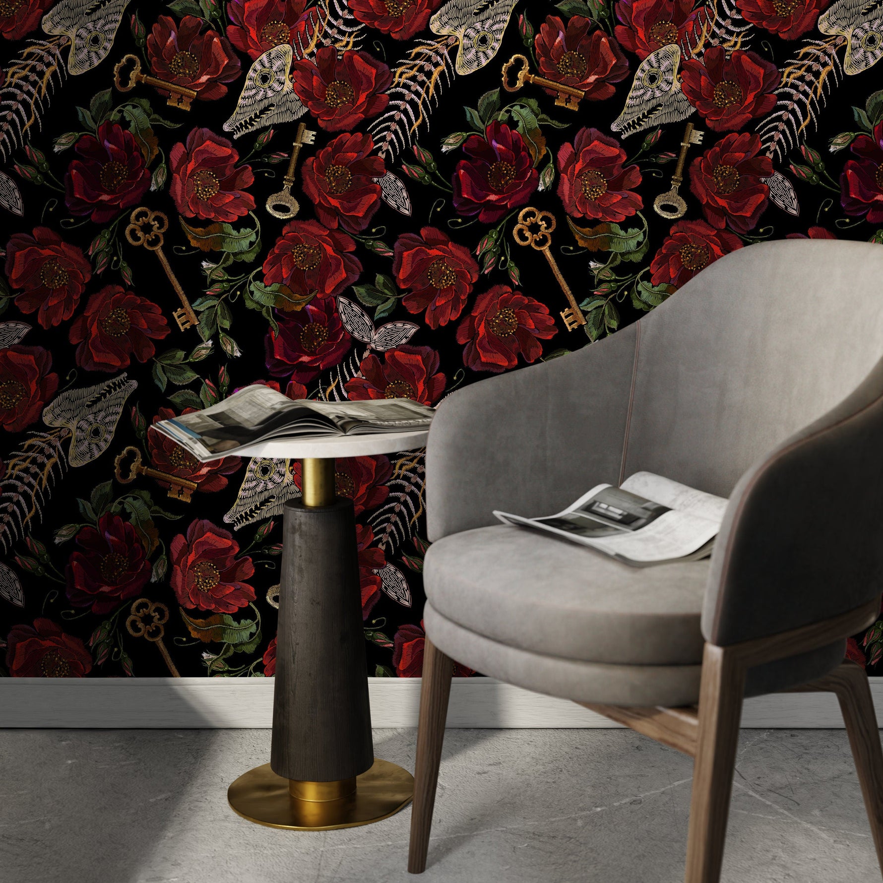 Dark Floral Wallpaper Gothic Maximalist Wallpaper Peel and Stick and Traditional Wallpaper - D918
