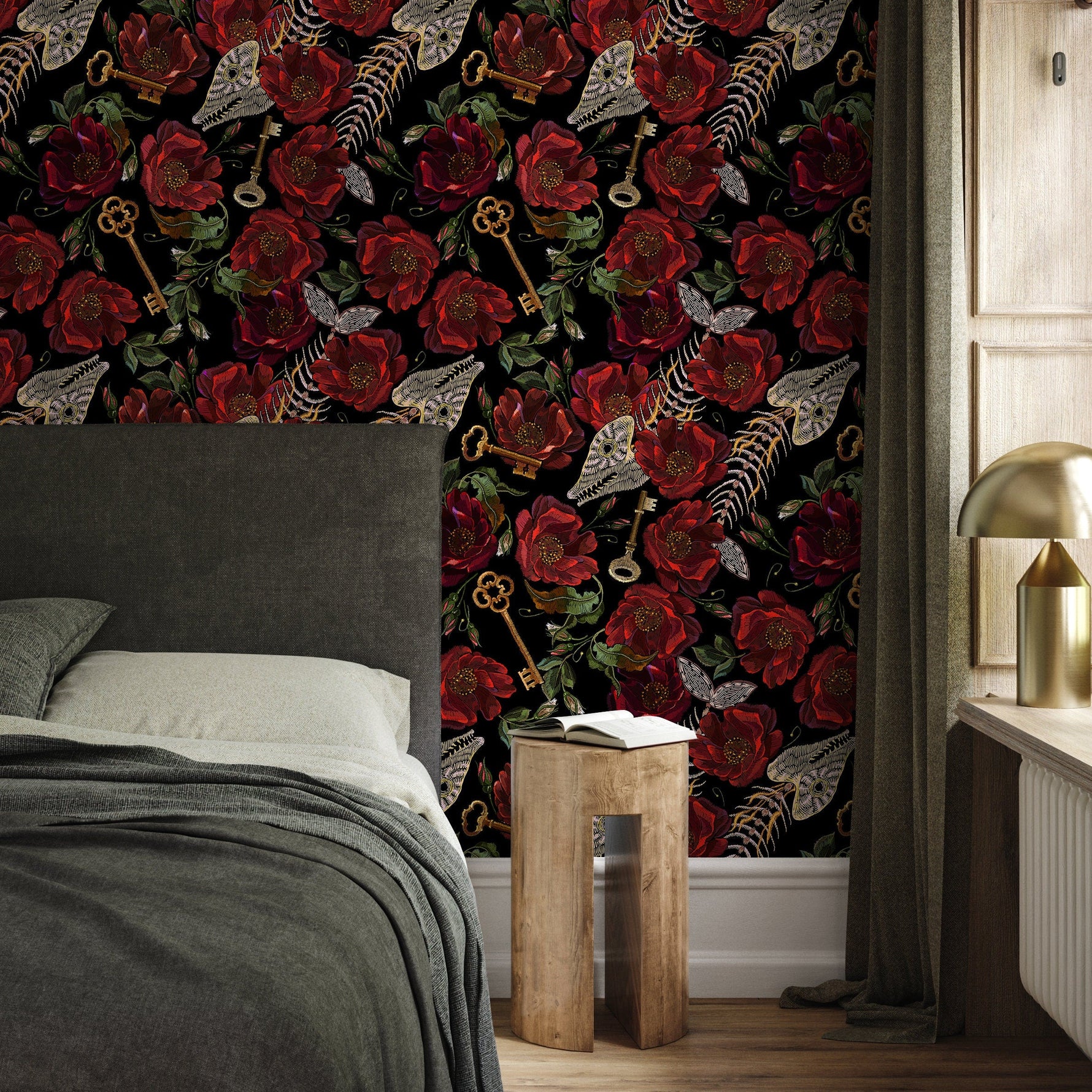 Dark Floral Wallpaper Gothic Maximalist Wallpaper Peel and Stick and Traditional Wallpaper - D918