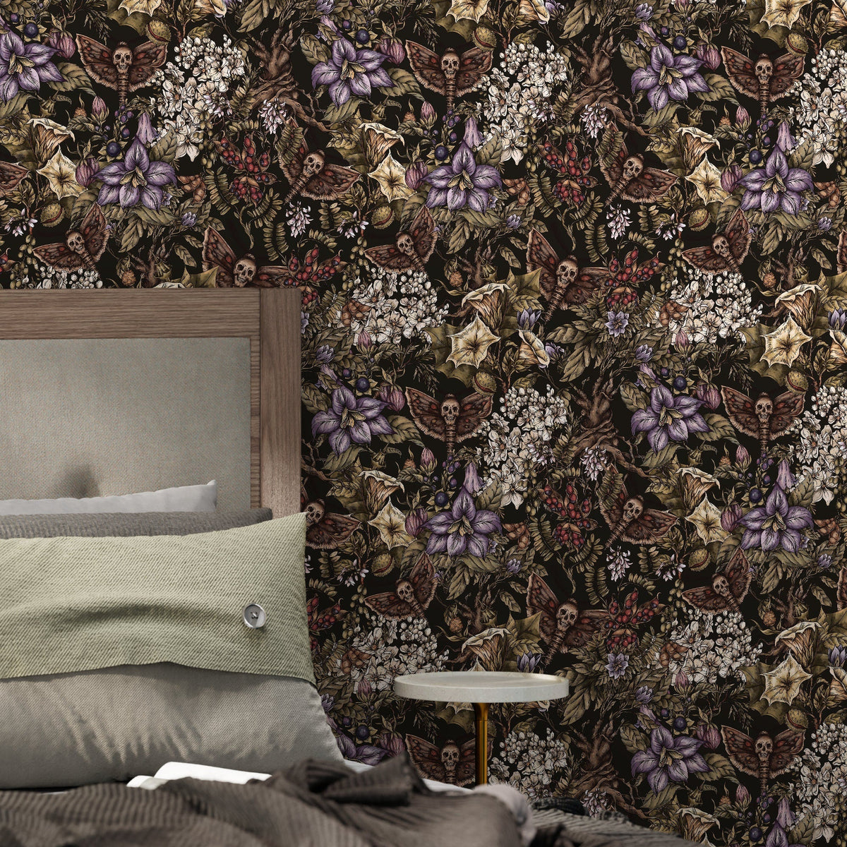 Dark Botanical Wallpaper Gothic Floral Wallpaper Peel and Stick and Traditional Wallpaper - D932