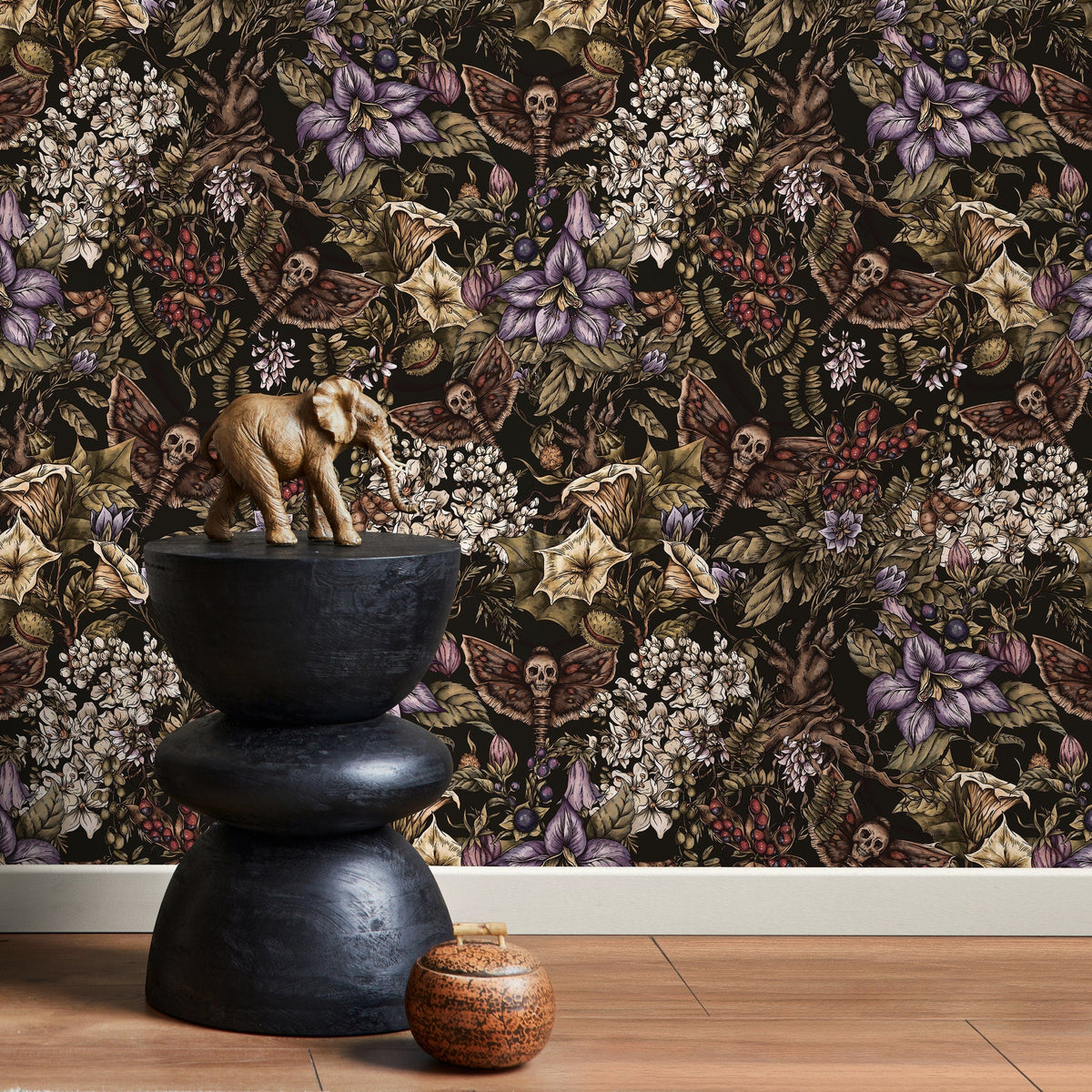 Dark Botanical Wallpaper Gothic Floral Wallpaper Peel and Stick and Traditional Wallpaper - D932
