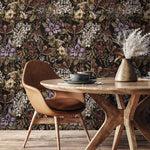 Dark Botanical Wallpaper Gothic Floral Wallpaper Peel and Stick and Traditional Wallpaper - D932