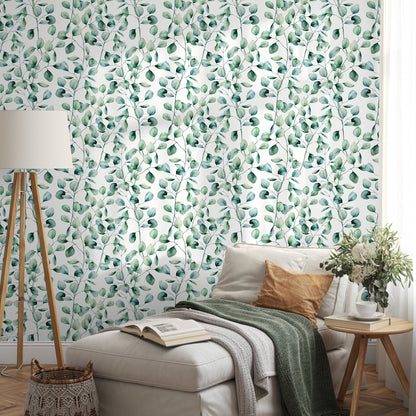 Wallpaper Peel and Stick Wallpaper Removable Wallpaper Home Decor Wall Art Wall Decor Room Decor / Green Leaves Watercolor Wallpaper - A655