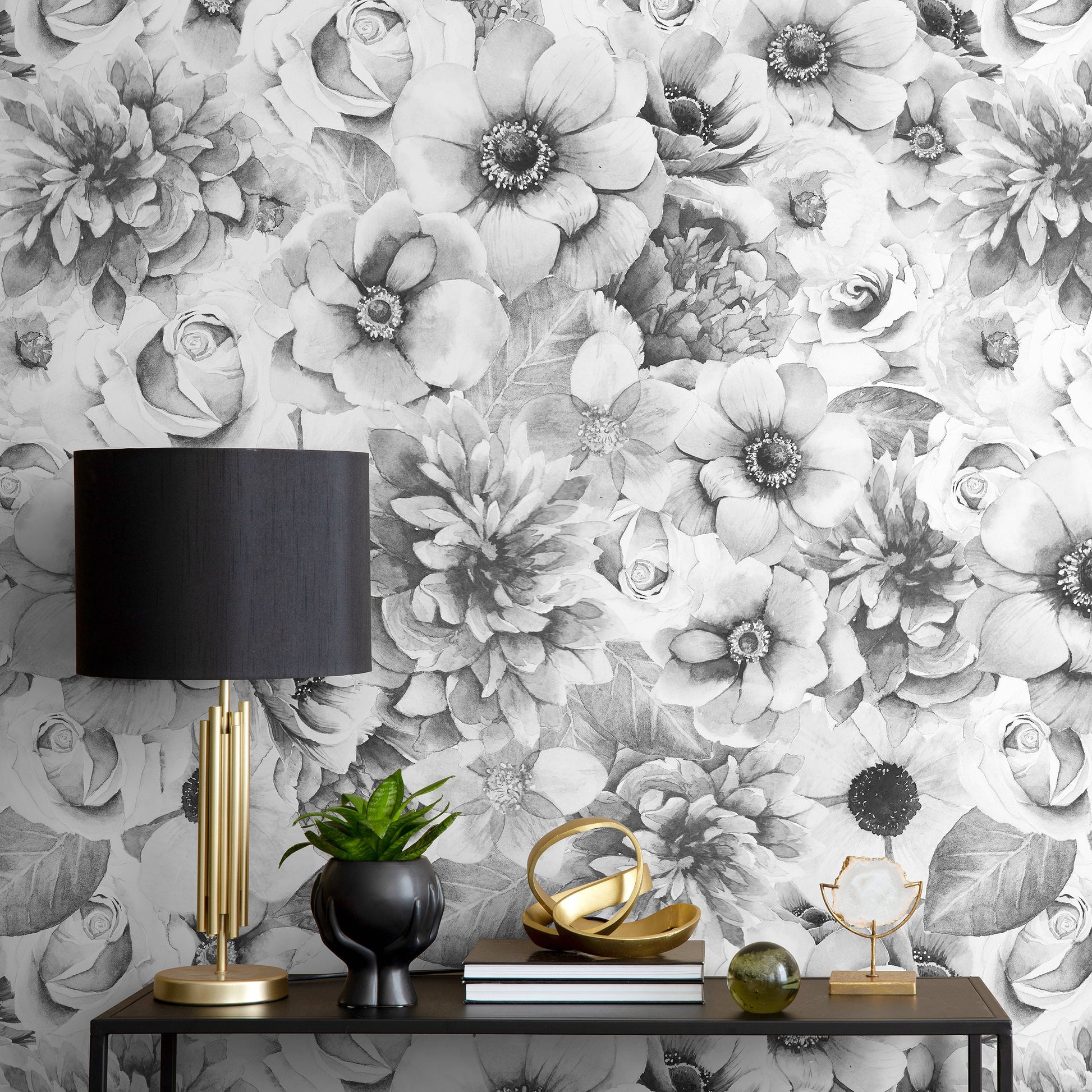 Removable Wallpaper Peel and Stick Wallpaper Wall Paper Wall Mural - Grayscale Tropical Leaves Wallpaper - A366