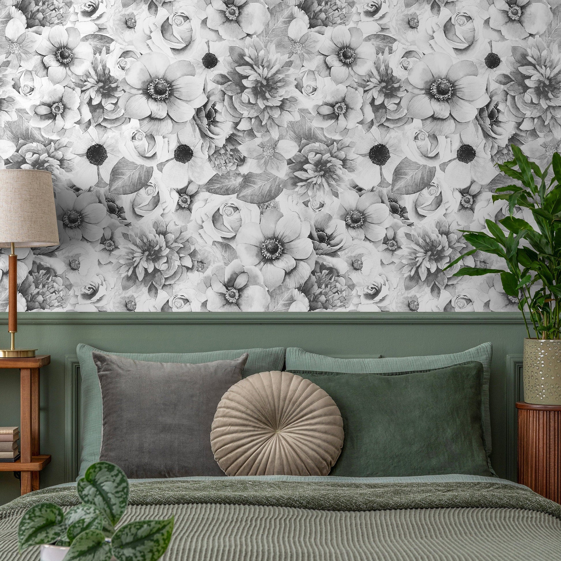 Removable Wallpaper Peel and Stick Wallpaper Wall Paper Wall Mural - Grayscale Tropical Leaves Wallpaper - A366