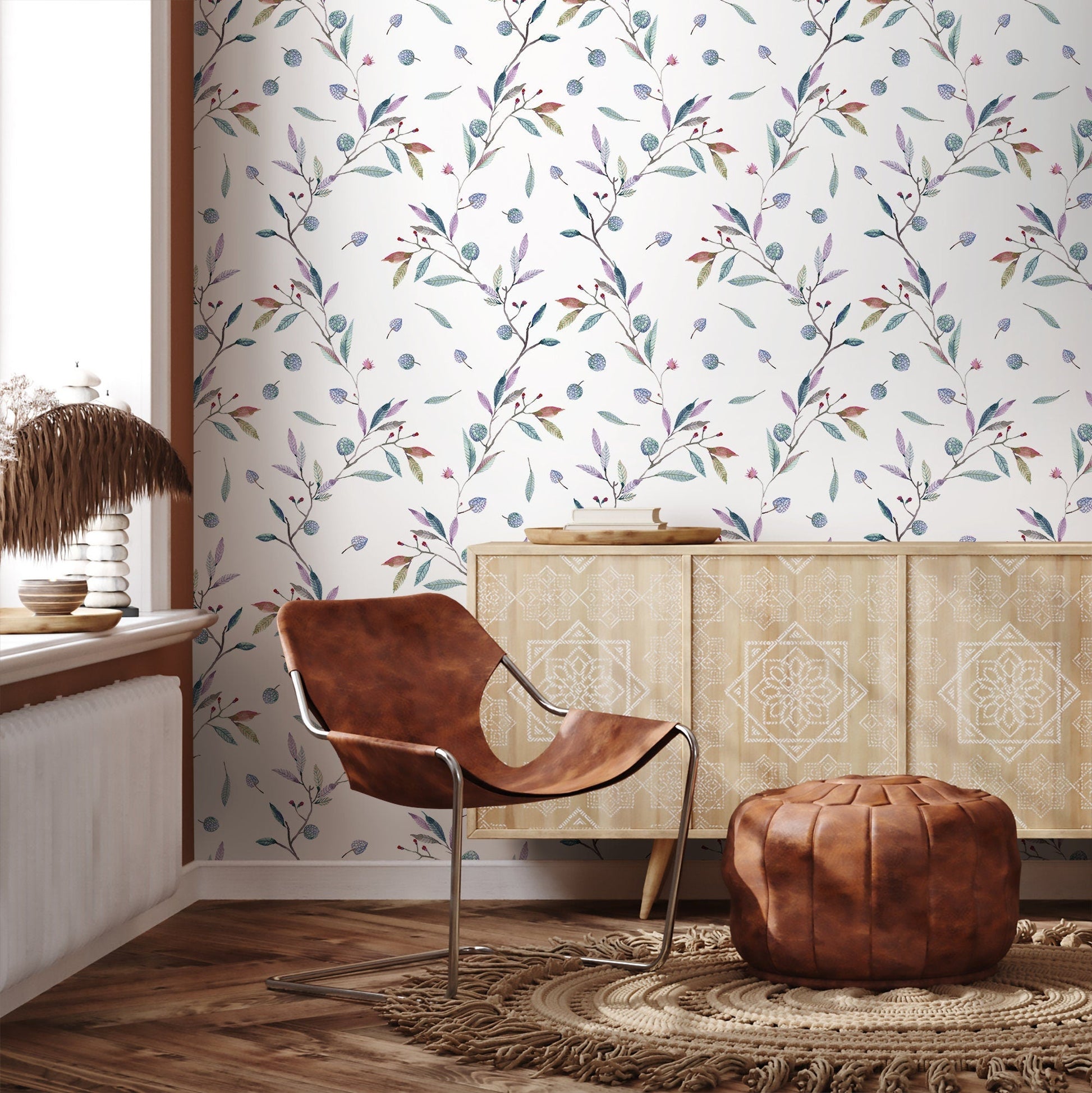 Removable Wallpaper Peel and Stick Wallpaper Wall Paper Wall Mural - Wild Berries Minimalist Wallpaper - A391