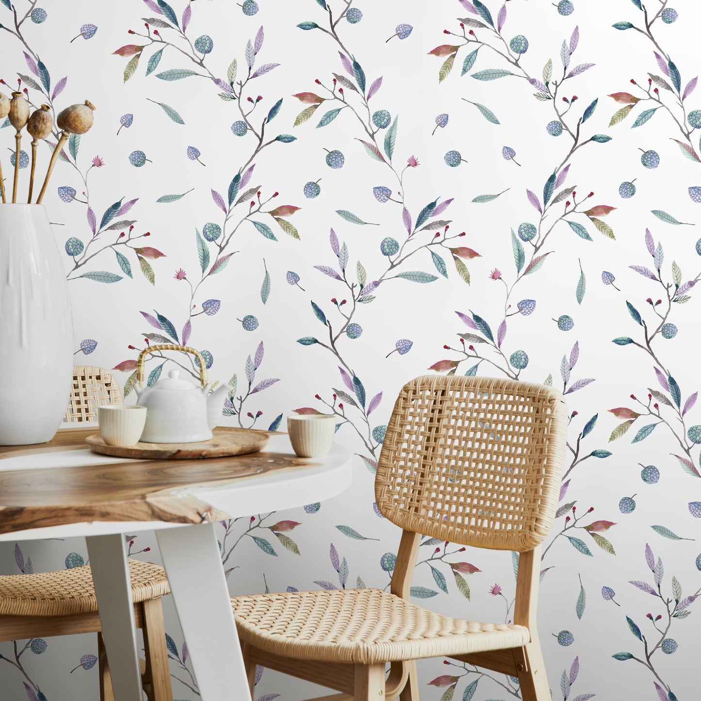 Removable Wallpaper Peel and Stick Wallpaper Wall Paper Wall Mural - Wild Berries Minimalist Wallpaper - A391