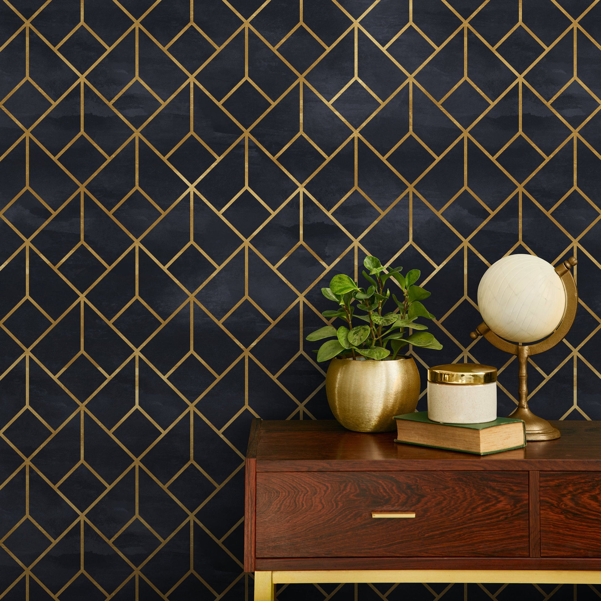 Removable Wallpaper Peel and Stick Wallpaper Wall Paper Wall Mural - Black and Non-Metalic Yellow Gold Color - A392