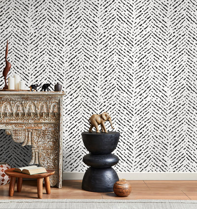 Black Herringbone Peel And Stick Wallpaper