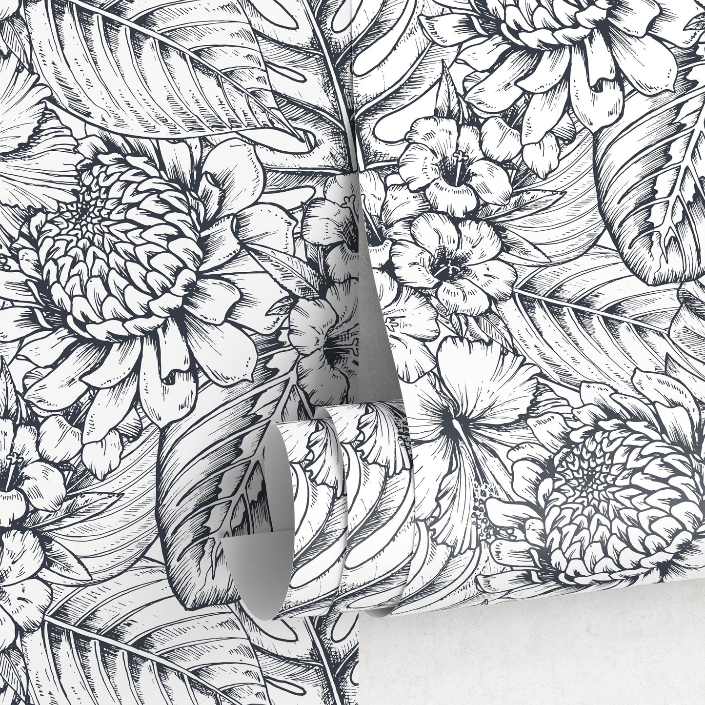 Removable Wallpaper Peel and Stick Wallpaper Wall Paper Wall Mural - Hand Draw Floral Wallpaper - A462