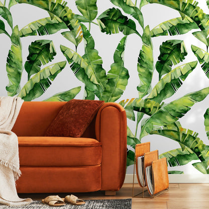 Removable Wallpaper Peel and Stick Wallpaper Wall Paper Wall Mural - Banana Leaf Wallpaper Tropical Wallpaper - A466