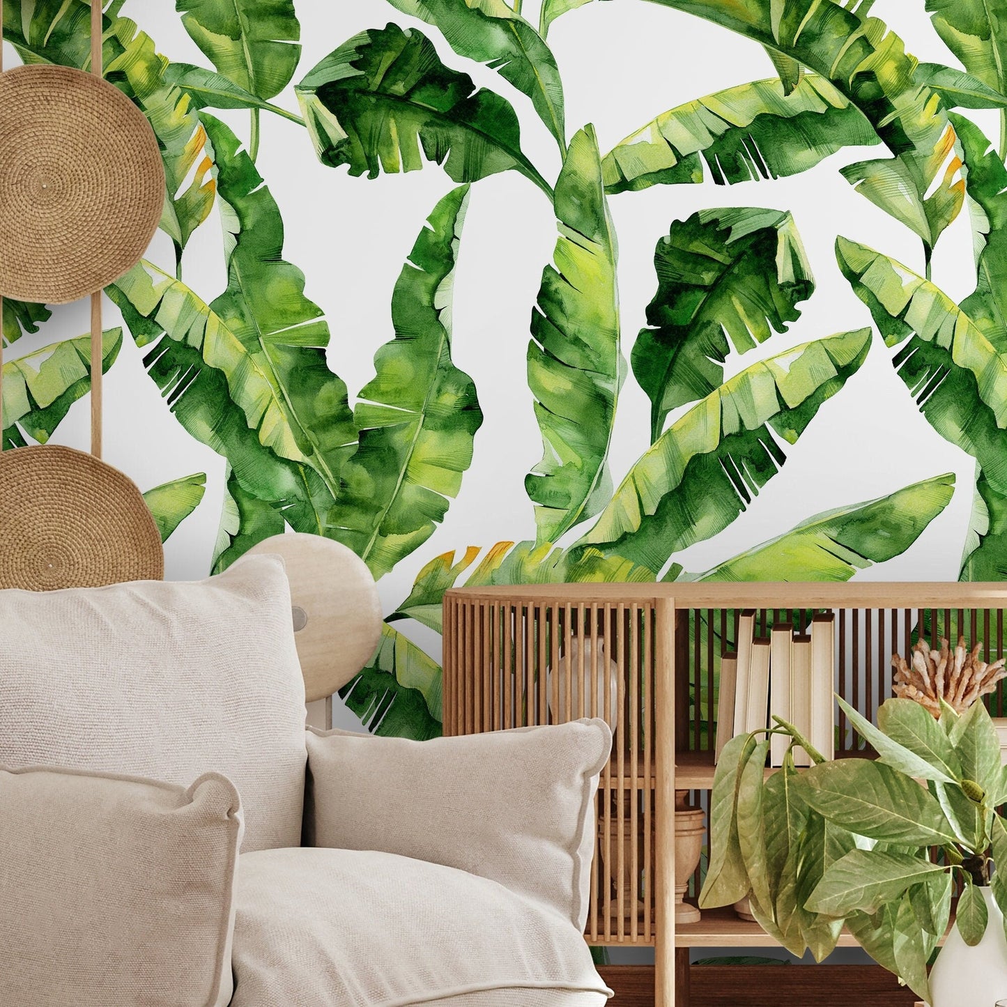 Removable Wallpaper Peel and Stick Wallpaper Wall Paper Wall Mural - Banana Leaf Wallpaper Tropical Wallpaper - A466