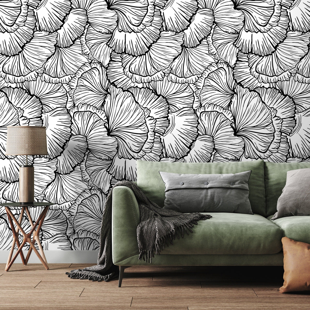 Black and White Wallpaper Abstract Leaves Wallpaper Peel and Stick and Traditional Wallpaper - A524