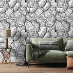 Black and White Wallpaper Abstract Leaves Wallpaper Peel and Stick and Traditional Wallpaper - A524