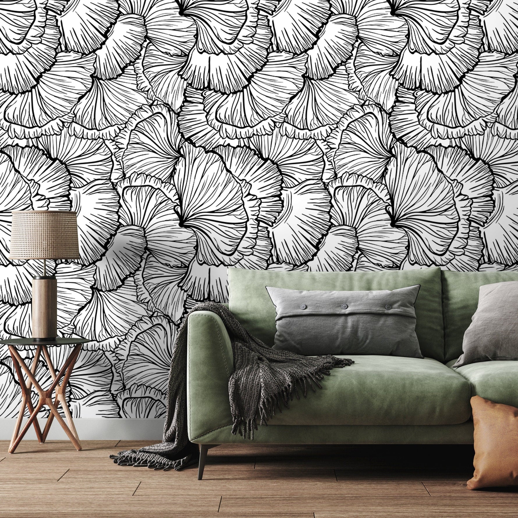Black and White Wallpaper Abstract Leaves Wallpaper Peel and Stick and Traditional Wallpaper - A524