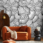 Black and White Wallpaper Abstract Leaves Wallpaper Peel and Stick and Traditional Wallpaper - A524