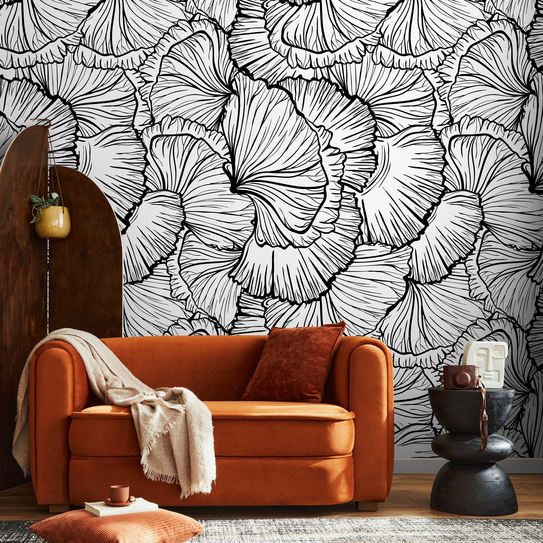 Black and White Wallpaper Abstract Leaves Wallpaper Peel and Stick and Traditional Wallpaper - A524