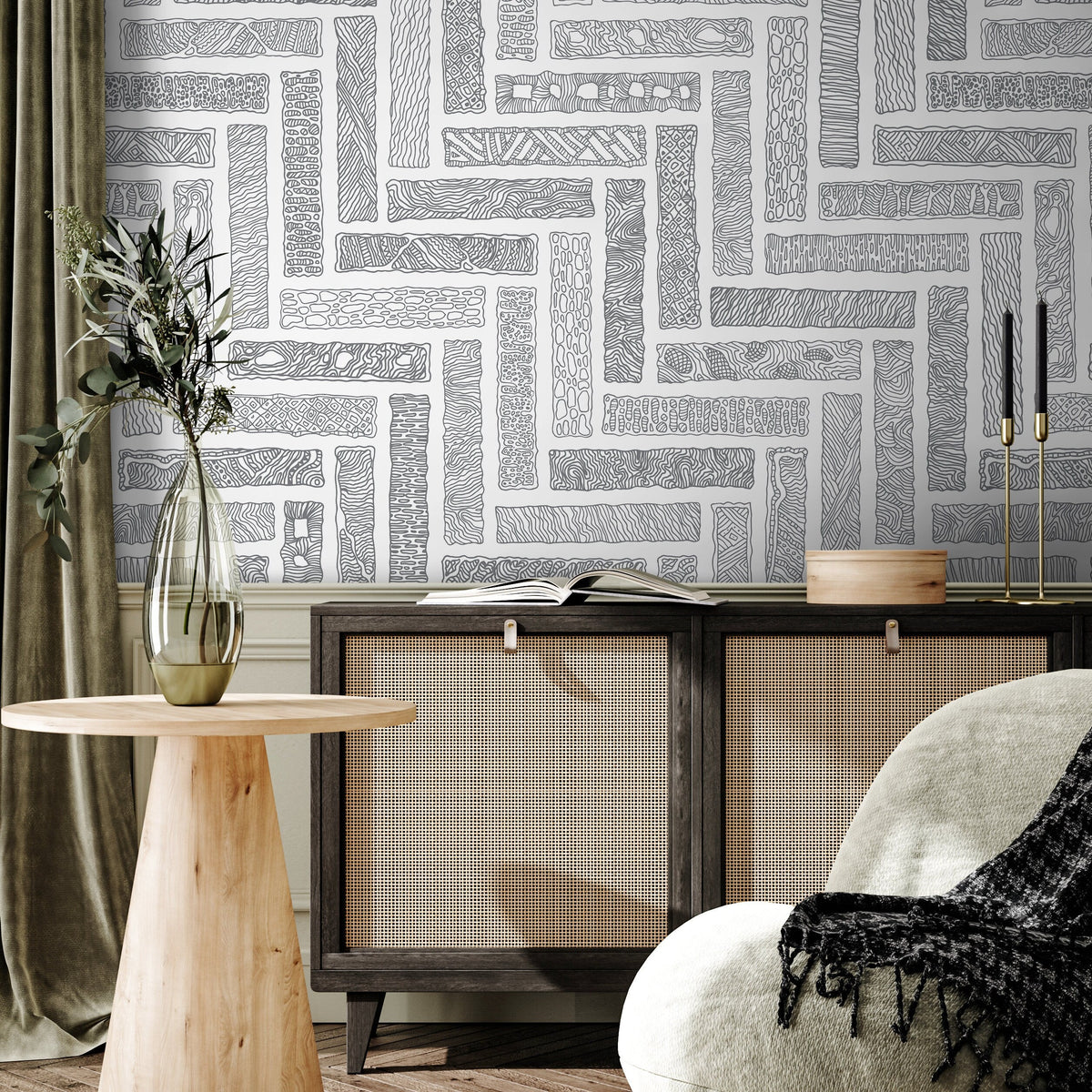 Removable Wallpaper Peel and Stick Wallpaper Wall Paper Wall Mural - Hand Draw Wallpaper - A533