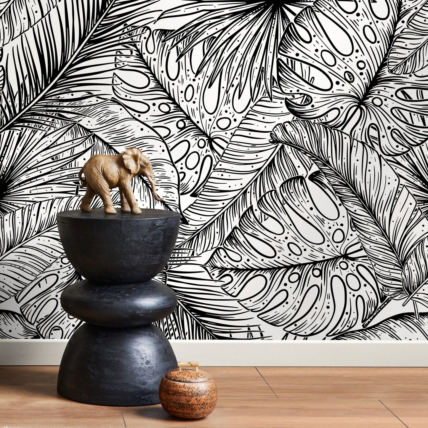 Black and White Wallpaper Tropical Leaves Wallpaper Peel and Stick and Traditional Wallpaper - A535