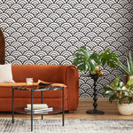 Black and White Wallpaper Boho Scollops Wallpaper Peel and Stick and Traditional Wallpaper - A590