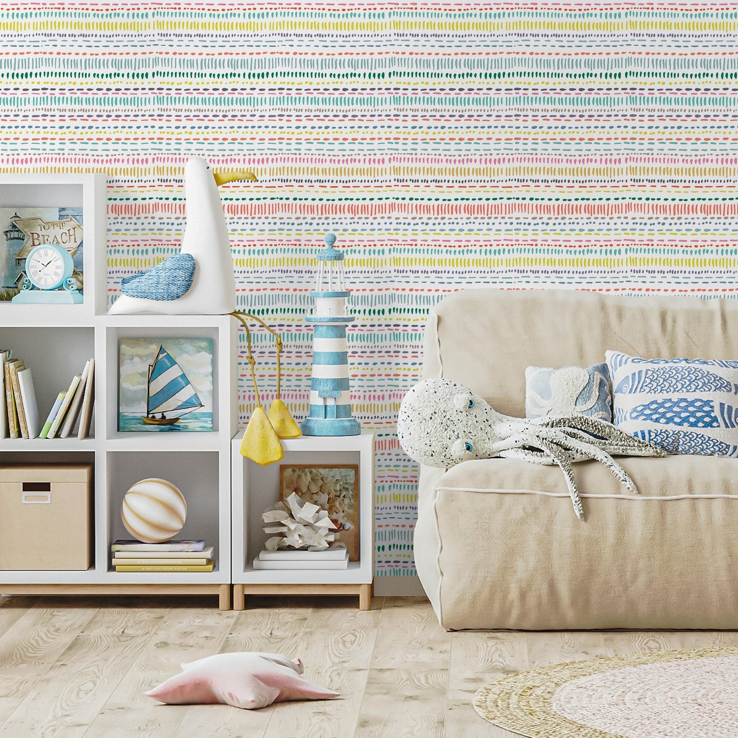 Colorful Striped Wallpaper kids Playroom Wallpaper Peel and Stick and Traditional Wallpaper - A593