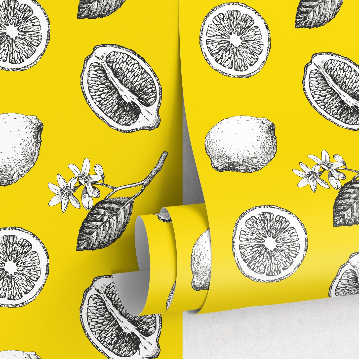 Wallpaper Removable Wallpaper Peel and Stick Wallpaper Wall Decor Home Decor Wall Art Room Decor / Yellow Vintage Lemon Wallpaper - A017