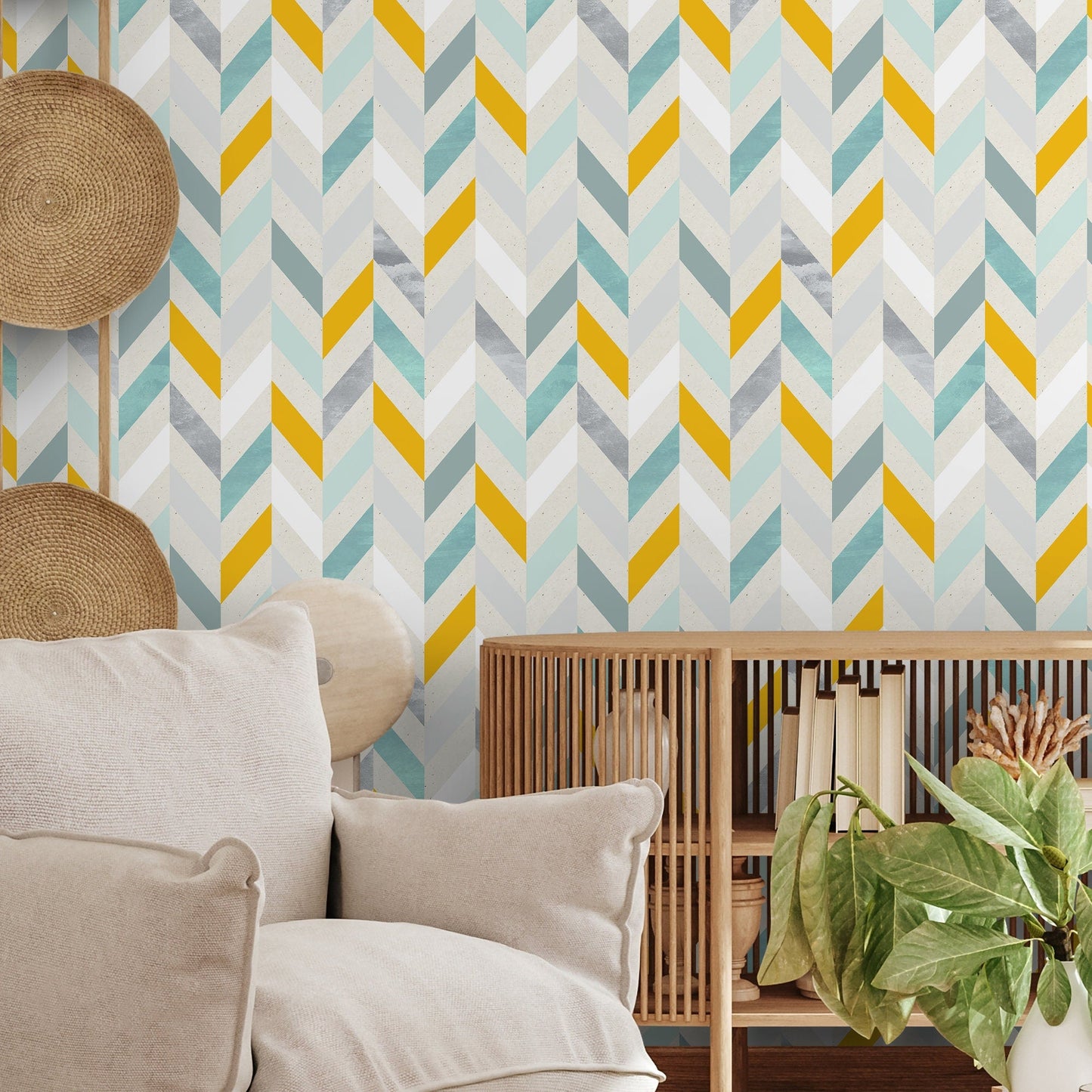 Colorful Geometric Herringbone Wallpaper Modern Wallpaper Peel and Stick and Traditional Wallpaper - A360