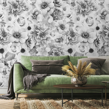 Removable Wallpaper Peel and Stick Wallpaper Wall Paper Wall Mural - Grayscale Tropical Leaves Wallpaper - A366