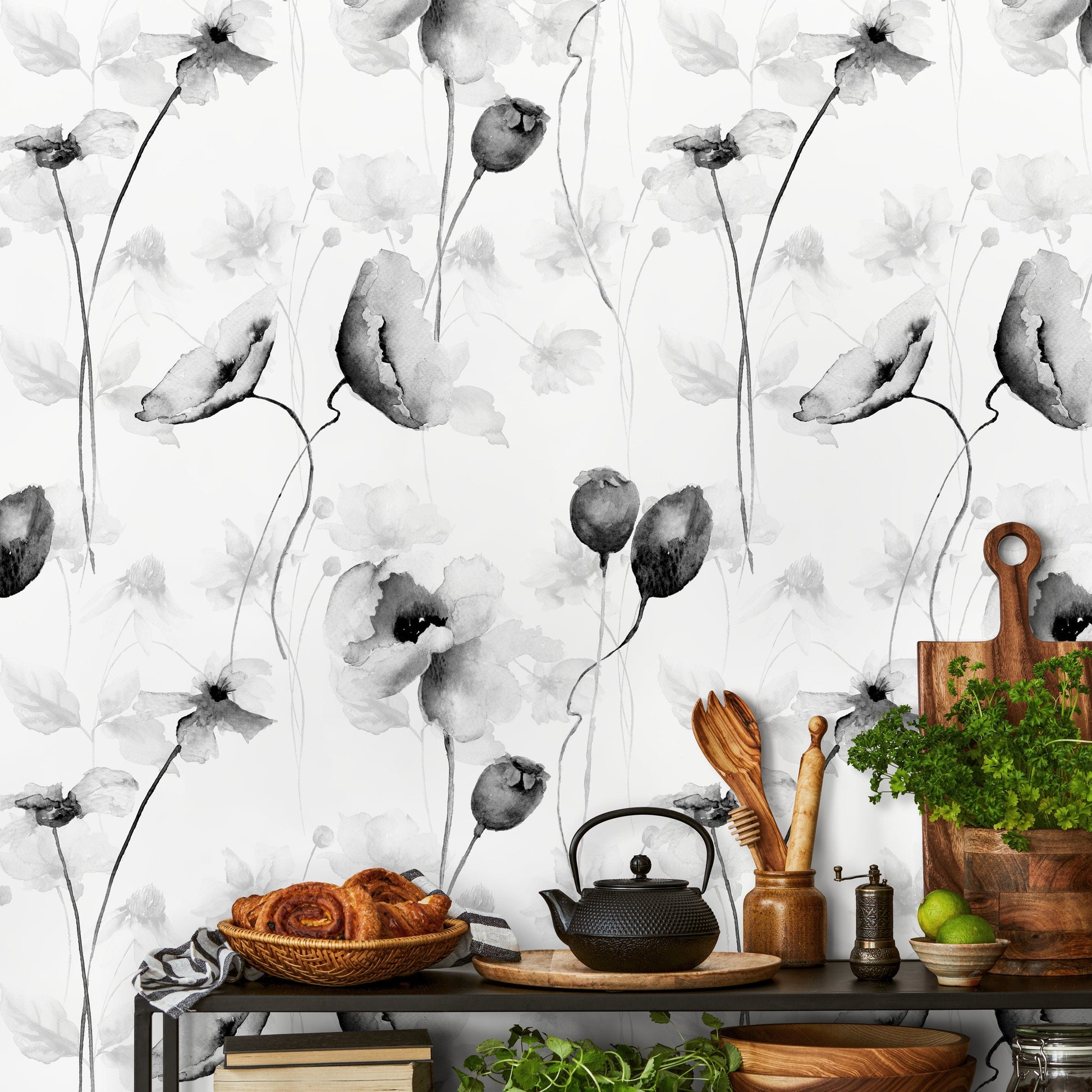 Black and White Floral Wallpaper Vintage Wallpaper Peel and Stick and Traditional Wallpaper - A383