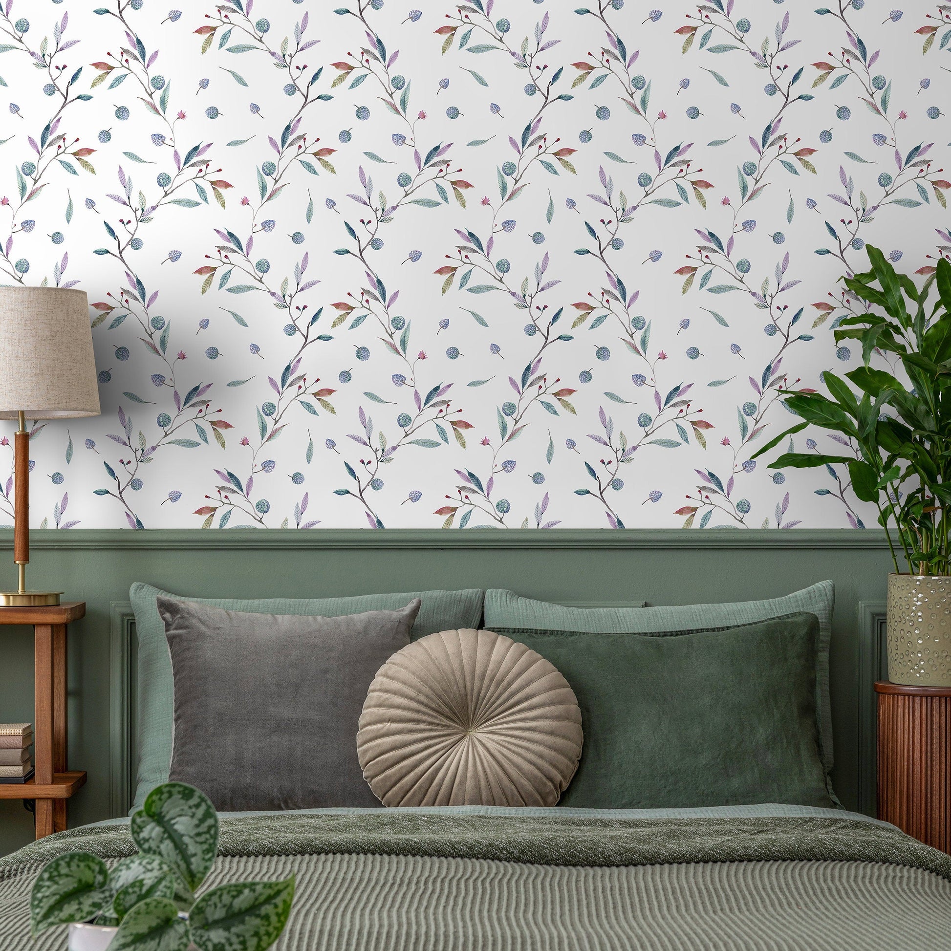 Removable Wallpaper Peel and Stick Wallpaper Wall Paper Wall Mural - Wild Berries Minimalist Wallpaper - A391