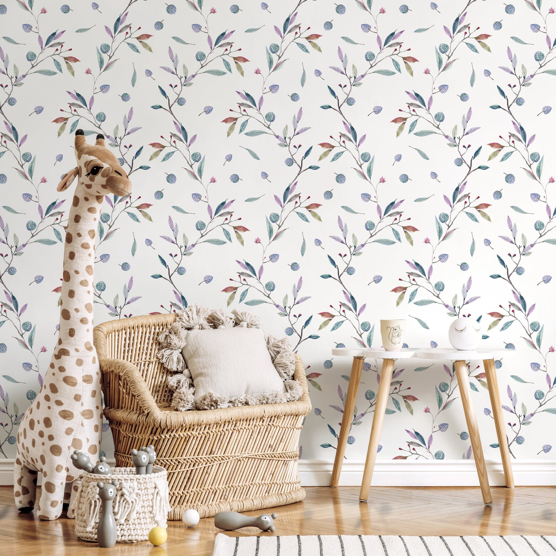 Removable Wallpaper Peel and Stick Wallpaper Wall Paper Wall Mural - Wild Berries Minimalist Wallpaper - A391