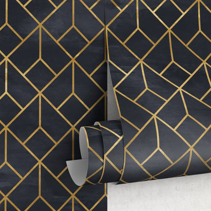 Removable Wallpaper Peel and Stick Wallpaper Wall Paper Wall Mural - Black and Non-Metalic Yellow Gold Color - A392