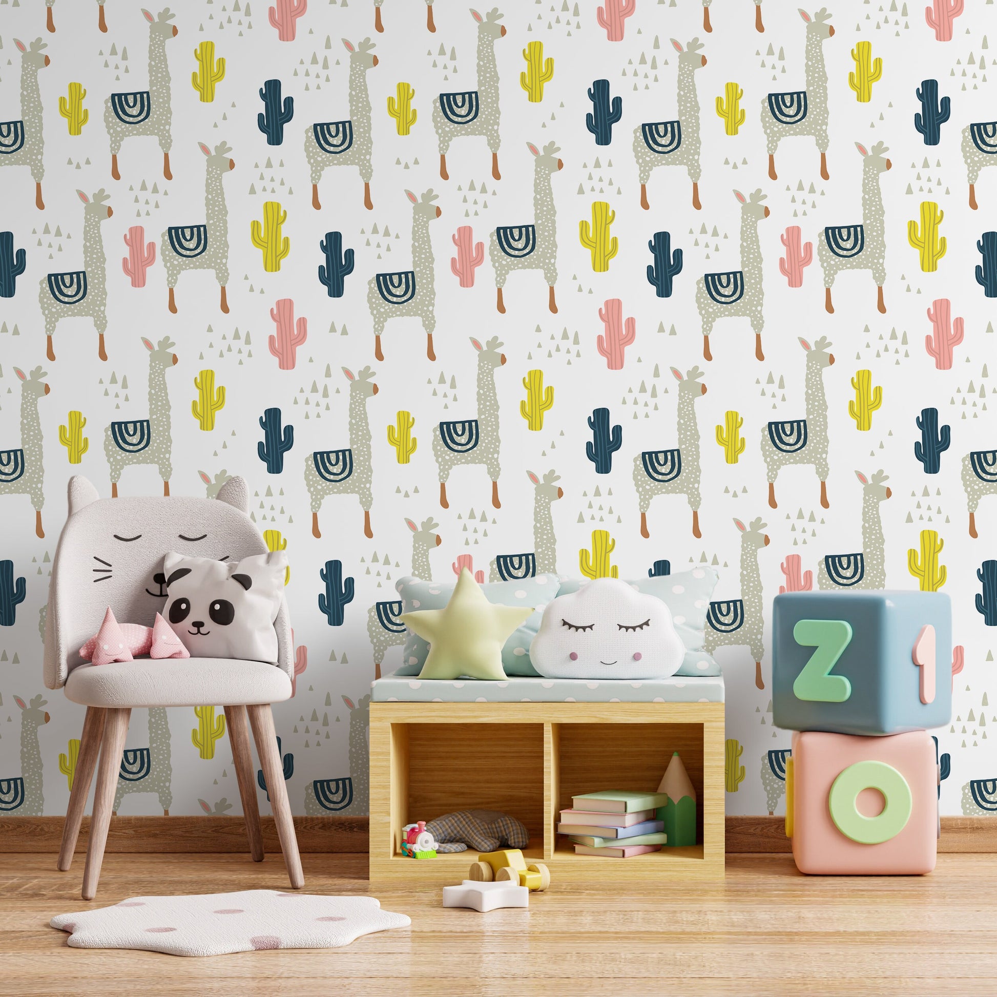 Removable Wallpaper Peel and Stick Wallpaper Wall Paper Wall Mural - Llamas Nursery Wallpaper - A395