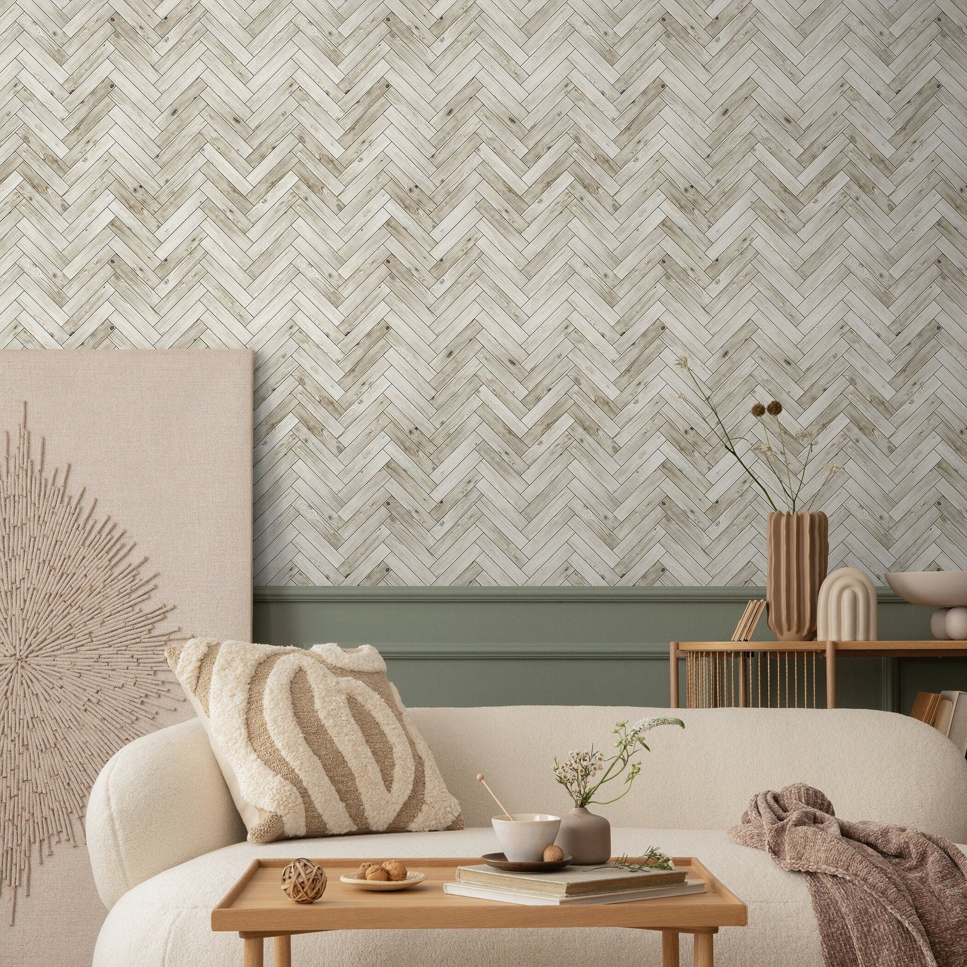 Wallpaper Peel and Stick Wallpaper Removable Wallpaper Home Decor Wall Art Wall Decor Room Decor / Modern Wood Herringbone Wallpaper - A430