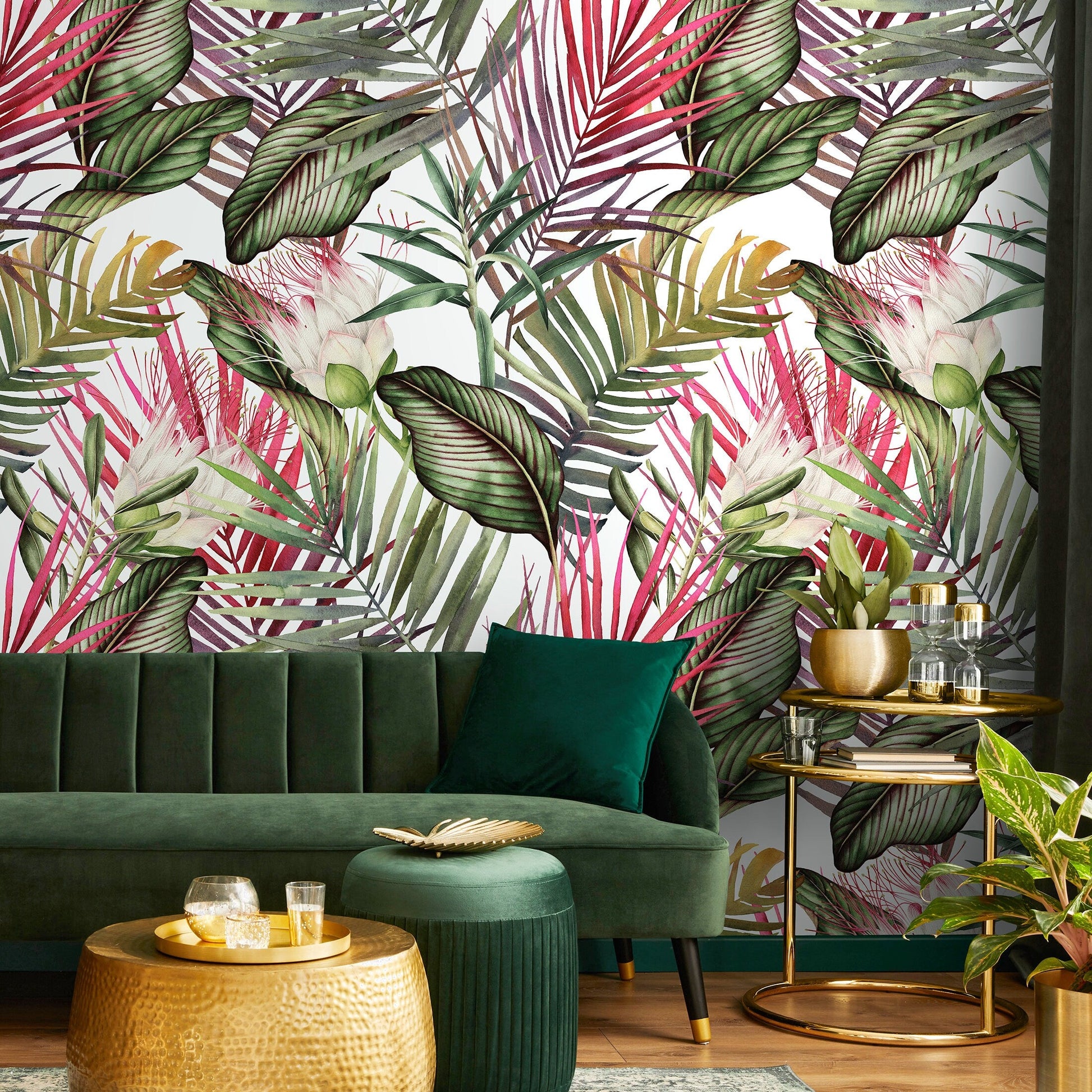 Removable Wallpaper Peel and Stick Wallpaper Wall Paper Wall Mural - Colorful Tropical Leaves Wallpaper - A444