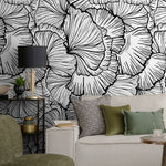 Black and White Wallpaper Abstract Leaves Wallpaper Peel and Stick and Traditional Wallpaper - A524