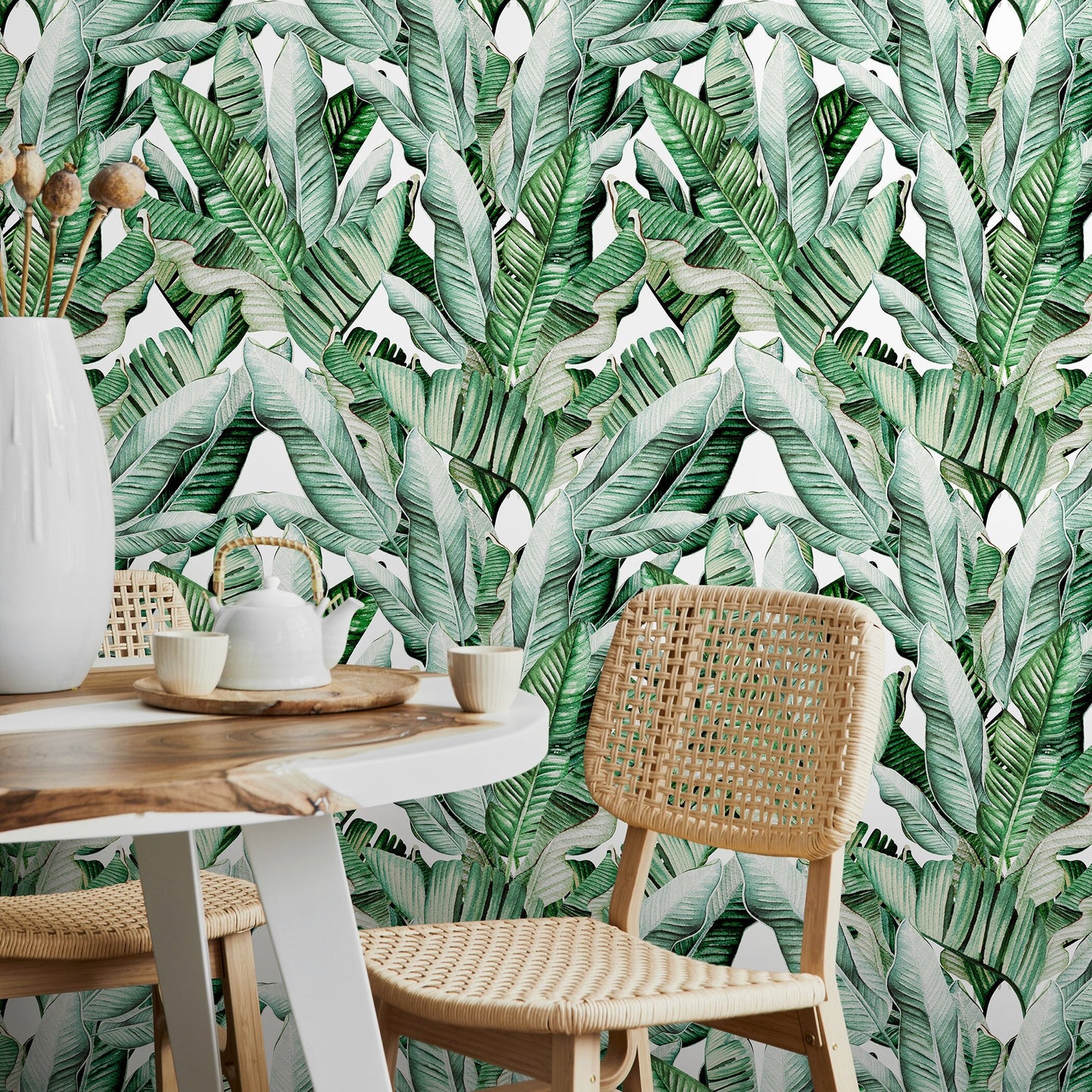 Removable Wallpaper Peel and Stick Wallpaper Wall Paper Wall Mural - Banana Leaf Wallpaper Tropical Wallpaper - A527