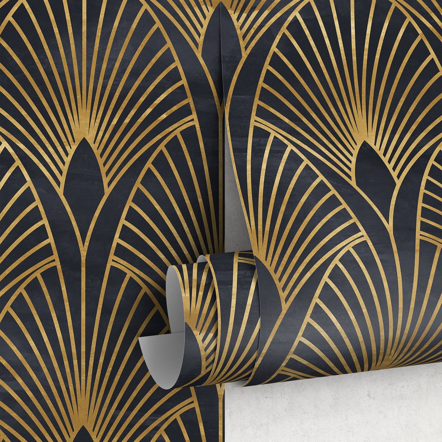 Removable Wallpaper Peel and Stick Wallpaper Wall Paper Wall Mural - Art Deco Black and Non-Metalic Yellow Gold Color - A537