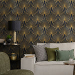 Removable Wallpaper Peel and Stick Wallpaper Wall Paper Wall Mural - Art Deco Black and Non-Metalic Yellow Gold Color - A537