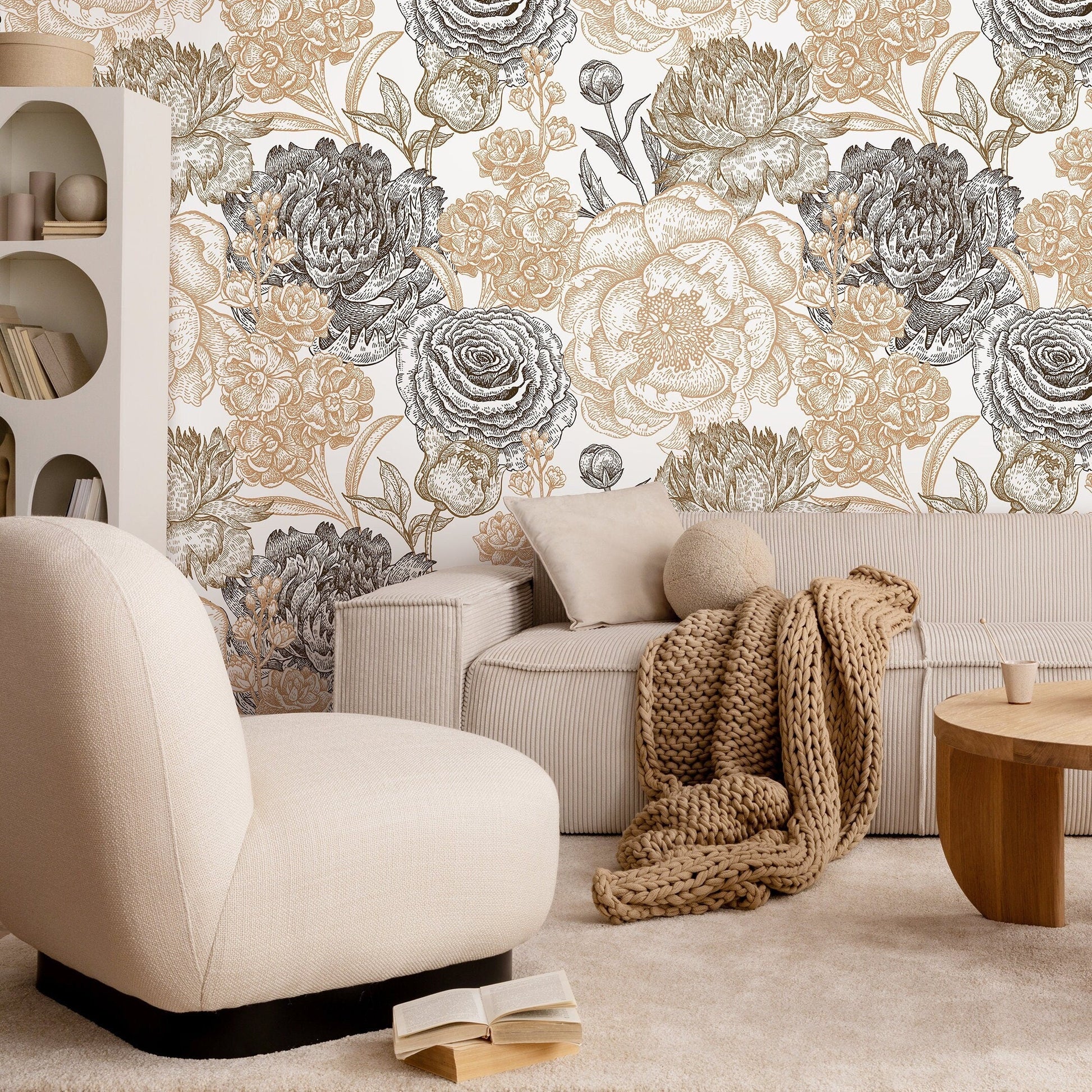 Removable Wallpaper Peel and Stick Wallpaper Wall Paper Wall Mural - Hand Draw Floral Wallpaper - A551