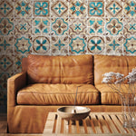 Portuguese Tile Wallpaper Geometric Wallpaper Moroccan Wallpaper Spanish Peel and Stick and Traditional Wallpaper Teal Brown - A552