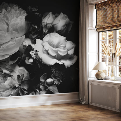 Dark Floral Wallpaper Peony Wallpaper Floral Mural Peel and Stick and Traditional Wallpaper - A557