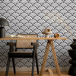 Black and White Wallpaper Boho Scollops Wallpaper Peel and Stick and Traditional Wallpaper - A590